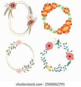 Set of different floral frame from flat editable stroke. Luxury line floral collection for wedding invitation art, design template of save the date card. Botanical vector illustration, lined herbs