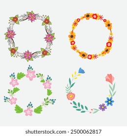 Set of different floral frame from flat editable stroke. Luxury line floral collection for wedding invitation art, design template of save the date card. Botanical vector illustration, lined herbs