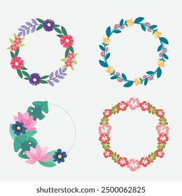 Set of different floral frame from flat editable stroke. Luxury line floral collection for wedding invitation art, design template of save the date card. Botanical vector illustration, lined herbs