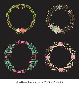 Set of different floral frame from flat editable stroke. Luxury line floral collection for wedding invitation art, design template of save the date card. Botanical vector illustration, lined herbs