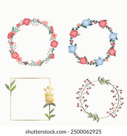 Set of different floral frame from flat editable stroke. Luxury line floral collection for wedding invitation art, design template of save the date card. Botanical vector illustration, lined herbs