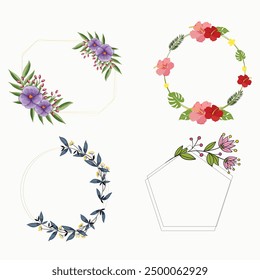 Set of different floral frame from flat editable stroke. Luxury line floral collection for wedding invitation art, design template of save the date card. Botanical vector illustration, lined herbs