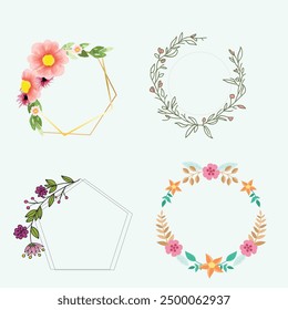 Set of different floral frame from flat editable stroke. Luxury line floral collection for wedding invitation art, design template of save the date card. Botanical vector illustration, lined herbs