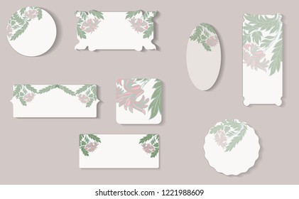 Set of different floral paper labels.