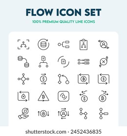 Conjunto de diferentes iconos de flujo, como flujo de efectivo, flujo de sangre, flujo de datos y más. Trazo editable. colección de iconos de calidad de Premium.