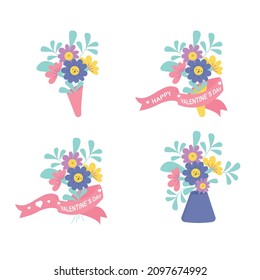 Set of different flower bouquets vector. Valentine's Day, love, holiday