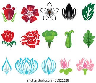 Set of different flower and leaves for self-supporting making floral ornate.