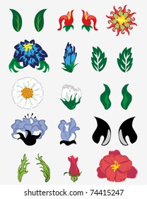 Set of different flower and leaves for self-supporting making floral ornate.