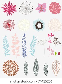 Set of different flower and leaves for self-supporting making floral ornate.