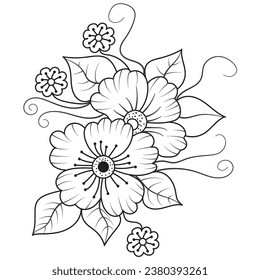 Set of different flower line on white background. Flowers drawing with line-art on white backgrounds. 