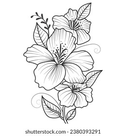 Conjunto de diferentes líneas florales sobre fondo blanco. Dibujo de flores con arte lineal sobre fondo blanco. 