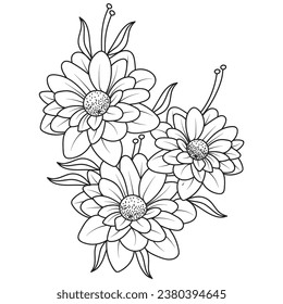 Set of different flower line on white background. Flowers drawing with line-art on white backgrounds. 