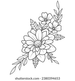 Set of different flower line on white background. Flowers drawing with line-art on white backgrounds. 