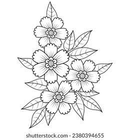 Set of different flower line on white background. Flowers drawing with line-art on white backgrounds. 
