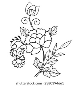 Set of different flower line on white background. Flowers drawing with line-art on white backgrounds. 