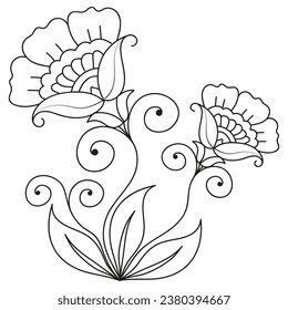 Conjunto de diferentes líneas florales sobre fondo blanco. Dibujo de flores con arte lineal sobre fondo blanco. 