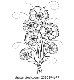 Set of different flower line on white background. Flowers drawing with line-art on white backgrounds. 