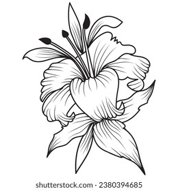Set of different flower line on white background. Flowers drawing with line-art on white backgrounds. 