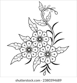 Set of different flower line on white background. Flowers drawing with line-art on white backgrounds. 