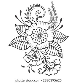 Set of different flower line on white background. Flowers drawing with line-art on white backgrounds. 