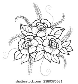 Conjunto de diferentes líneas florales sobre fondo blanco. Dibujo de flores con arte lineal sobre fondo blanco. 