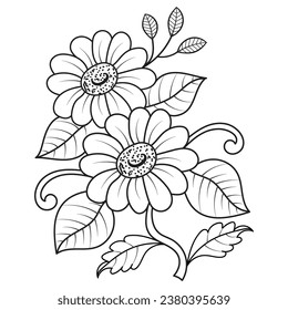 Set of different flower line on white background. Flowers drawing with line-art on white backgrounds. 