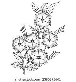 Set of different flower line on white background. Flowers drawing with line-art on white backgrounds. 