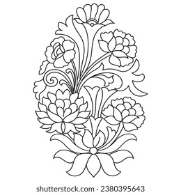 Set of different flower line on white background. Flowers drawing with line-art on white backgrounds. 