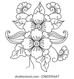 Set of different flower line on white background. Flowers drawing with line-art on white backgrounds. 