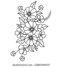 Set of different flower line on white background. Flowers drawing with line-art on white backgrounds. 