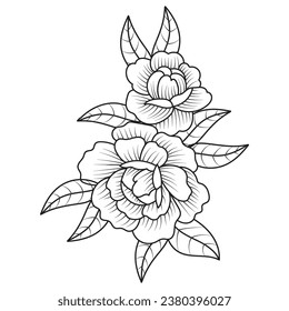 Set of different flower line on white background. Flowers drawing with line-art on white backgrounds. 