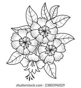 Set of different flower line on white background. Flowers drawing with line-art on white backgrounds. 