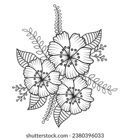 Set of different flower line on white background. Flowers drawing with line-art on white backgrounds. 