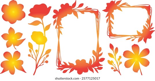 Set of different flowers, brunch and frames from flat editable stroke. Luxury line floral collection for wedding invitation art, design template. Botanical vector See Less.