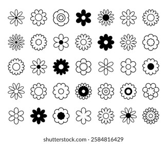 Set of different flowers. Collection of abstract flowers in minimalistic style.