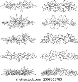 um conjunto de diferentes flores e folhas elementos de design para a linha de borda ou quadro.