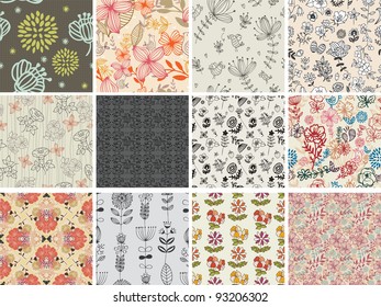 set of different flowers seamless pattern