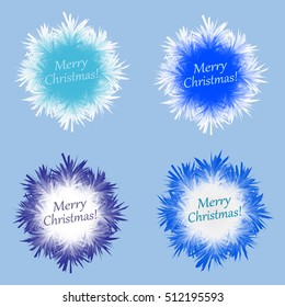 set different Fluffy snowflake on blue background.