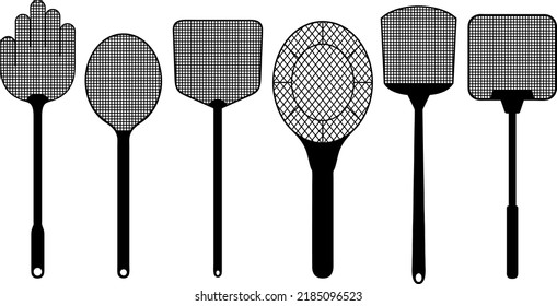 Set of different fly swatters isolated on white