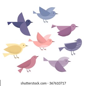 Set of different flying birds icons. Vector illustration