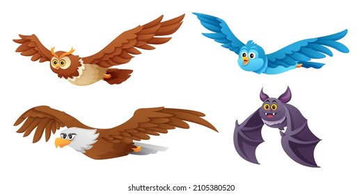 Set of different flying birds illustration
