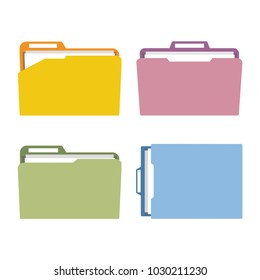 Set of different folders for dokements. Documents in the folder. Modern cartoon vector illustration in a flat style isolated on white background.