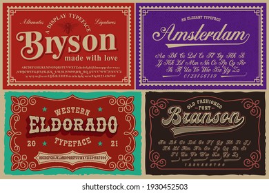 A set of different fonts in retro style, these fonts are perfect for alcohol labels, vintage packages, posters, and many other creative products