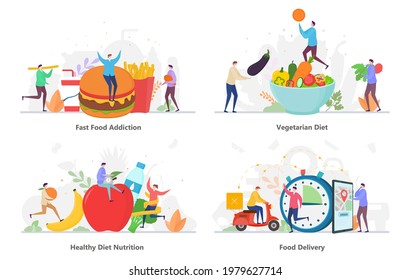 Set of Different Food and Food Delivery concepts, flat design vector illustration, for graphic and web design