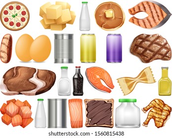 Set of different food and drinks illustration
