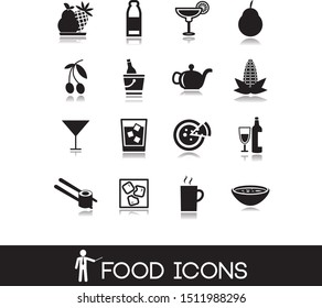 Set with different food icons. Vector illustration.