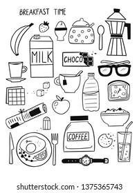 set of different foods for breakfast