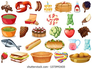 Set of different foods illustration