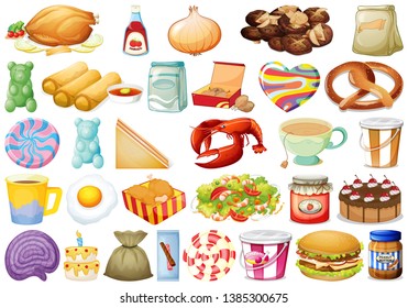 set of different foods illustration