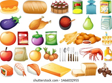 Set of different foods illustration